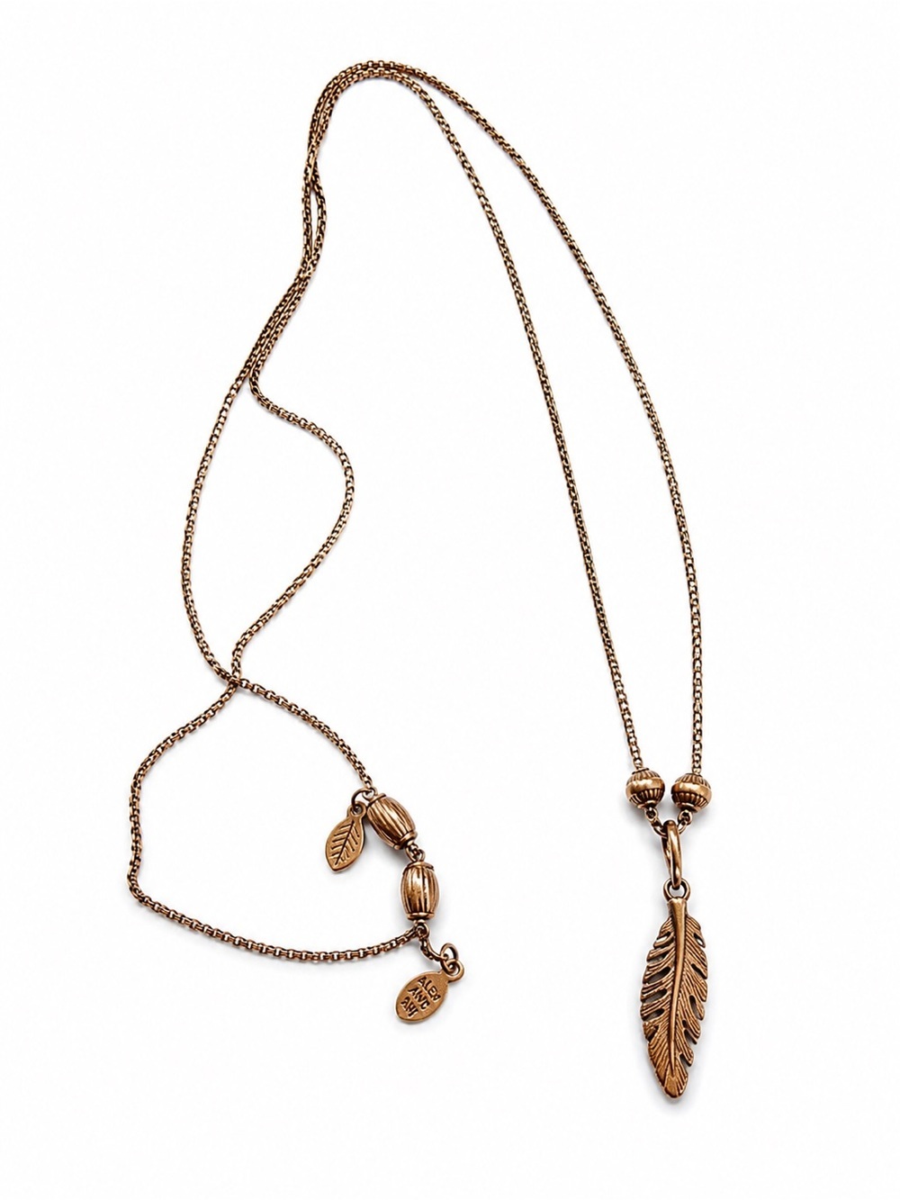 Alex and Ani Gold Feather Pendant Long Chain Necklace Boho Layered Style